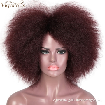 Vigorous Cheap Short Wigs Afro Kinky Straight Wigs for African American Women Honey Red Synthetic Wigs High Temperature